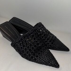 Zara Black Woven Pointed Mules